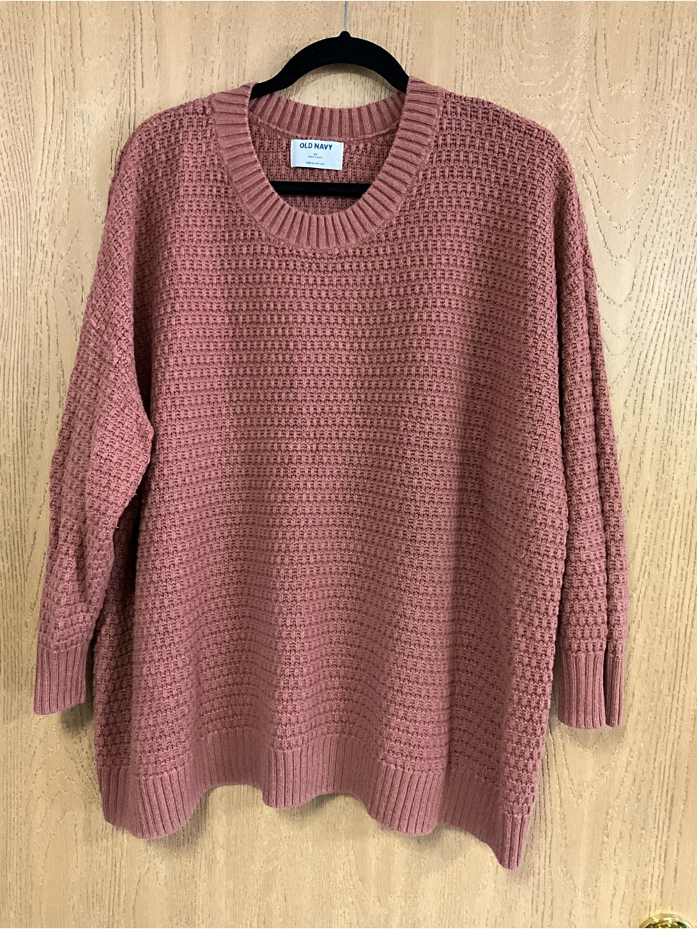 Old Navy Rose-Pink Waffle Knit Crew Sweater
